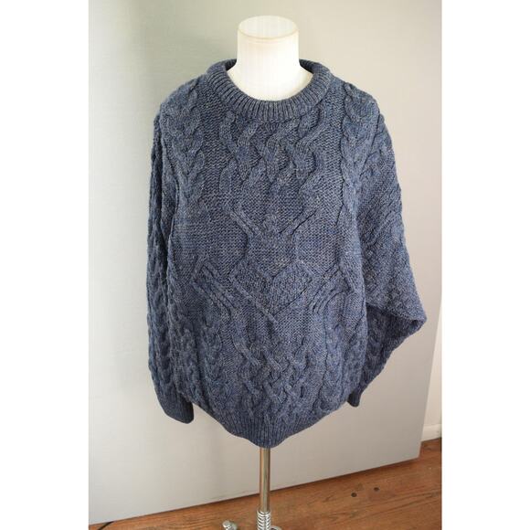 Aran Crafts Sweater Mens Small Blue 100% Wool Cable Knit Aran Fisherman Ireland - Picture 1 of 4